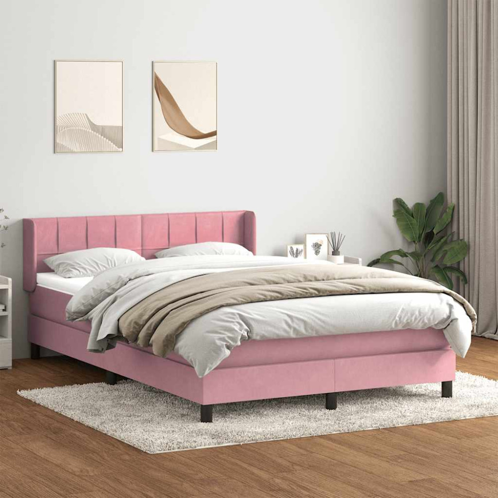 Produktbild för Ramsäng med madrass rosa 160x220 cm sammet