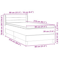 Produktbild för Ramsäng med madrass ljusgrå 80x210 cm sammet