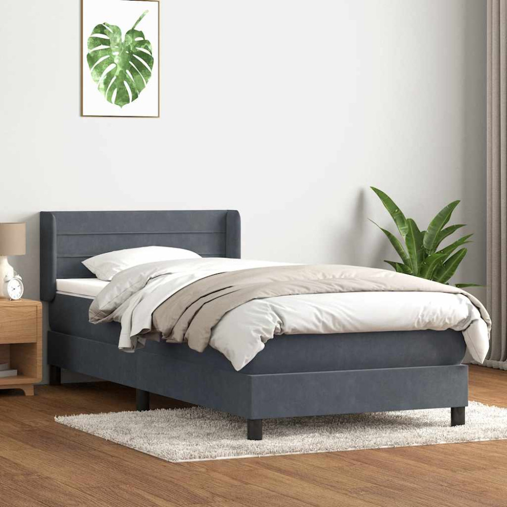 Produktbild för Ramsäng med madrass mörkgrå 80x210 cm sammet