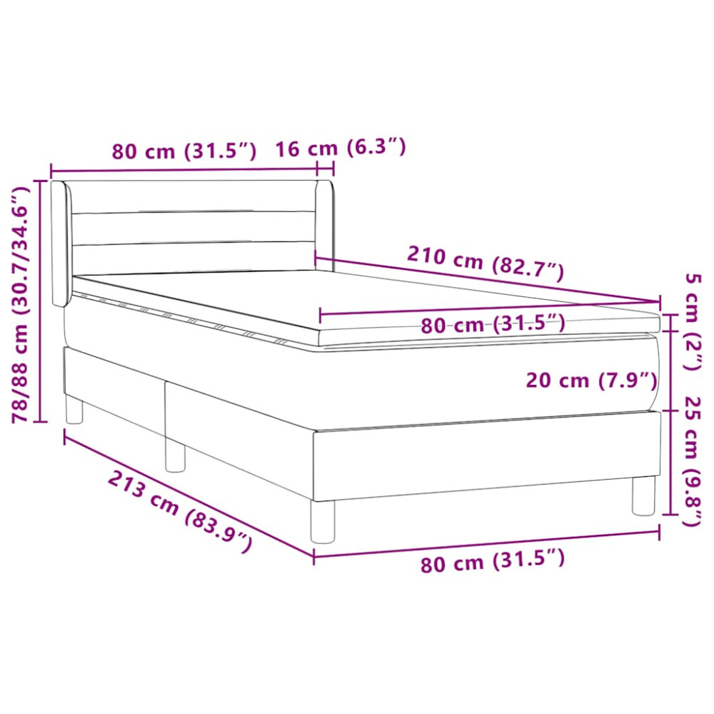 Produktbild för Ramsäng med madrass mörkgrå 80x210 cm sammet