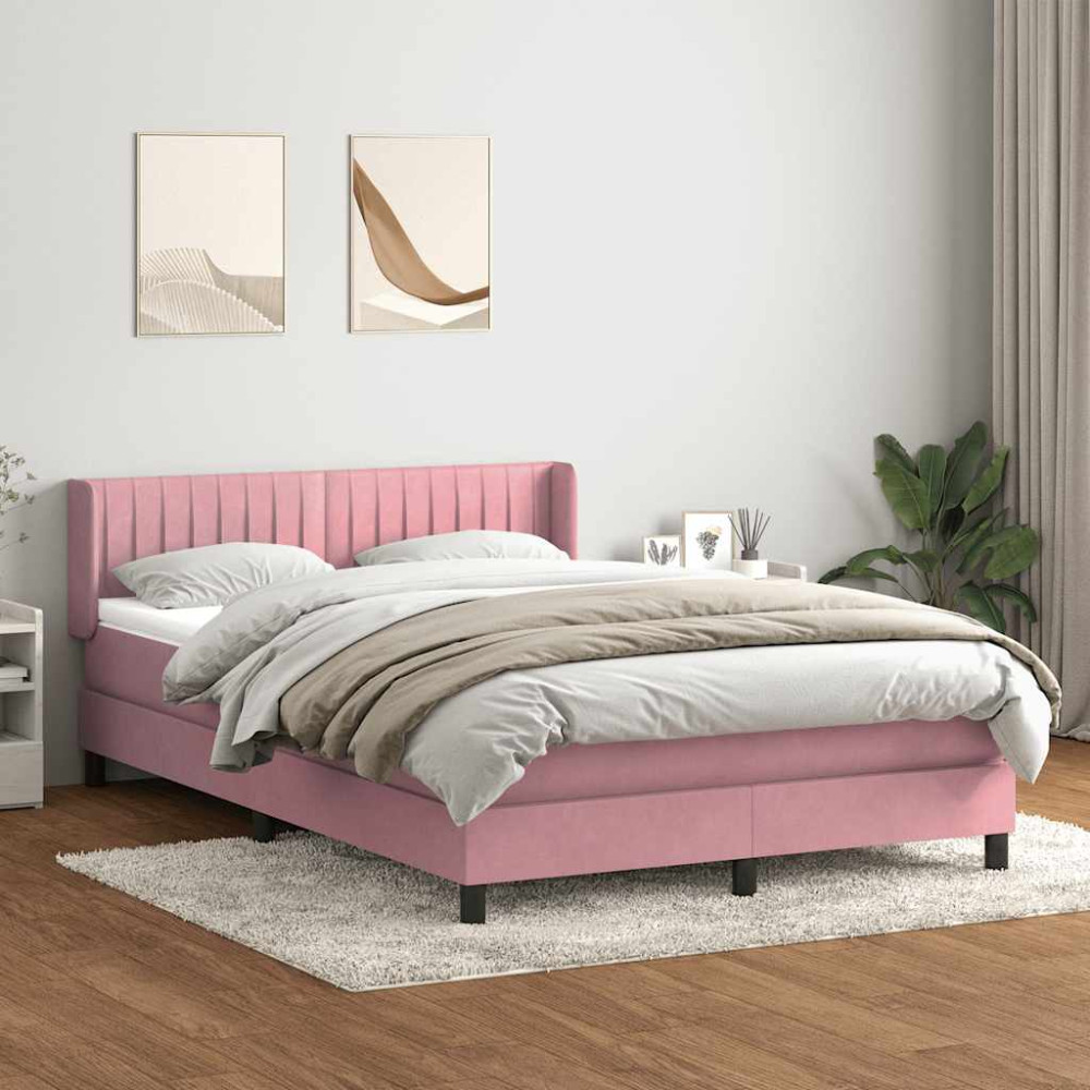 Produktbild för Ramsäng med madrass rosa 160x220 cm sammet