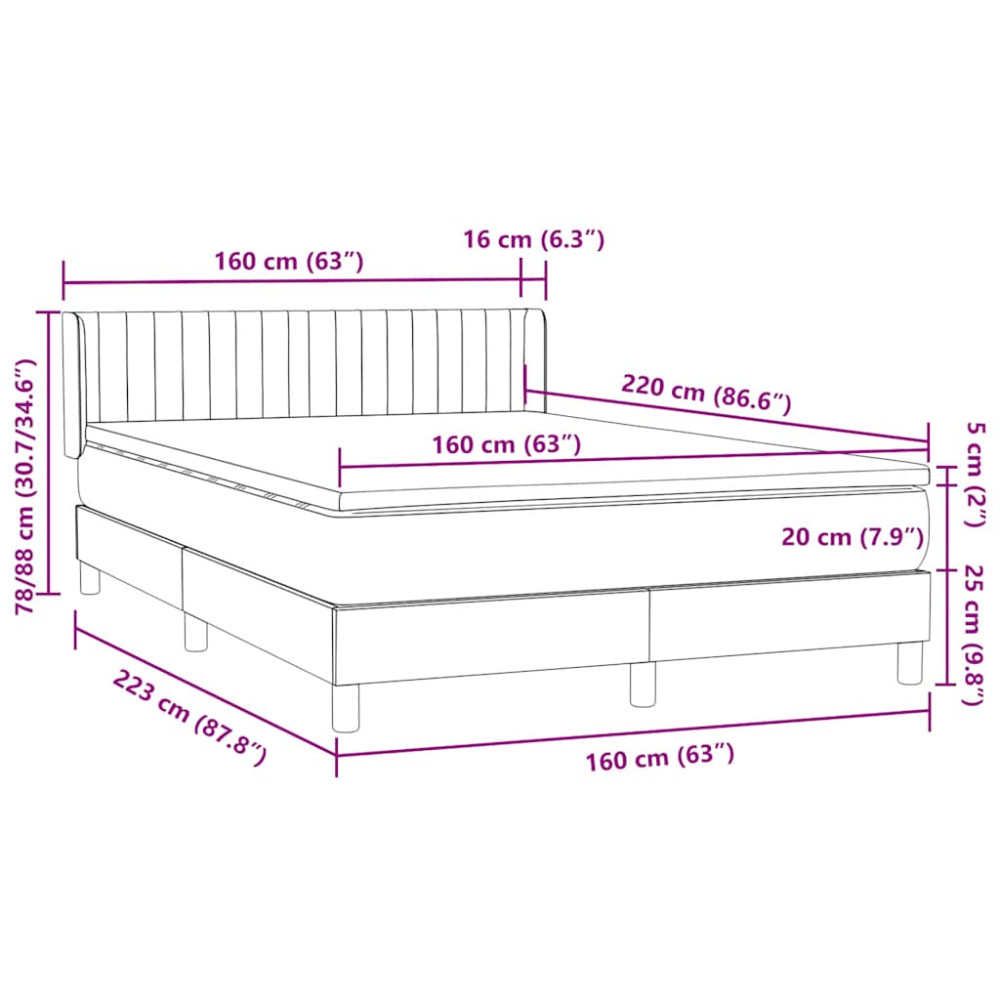 Produktbild för Ramsäng med madrass rosa 160x220 cm sammet