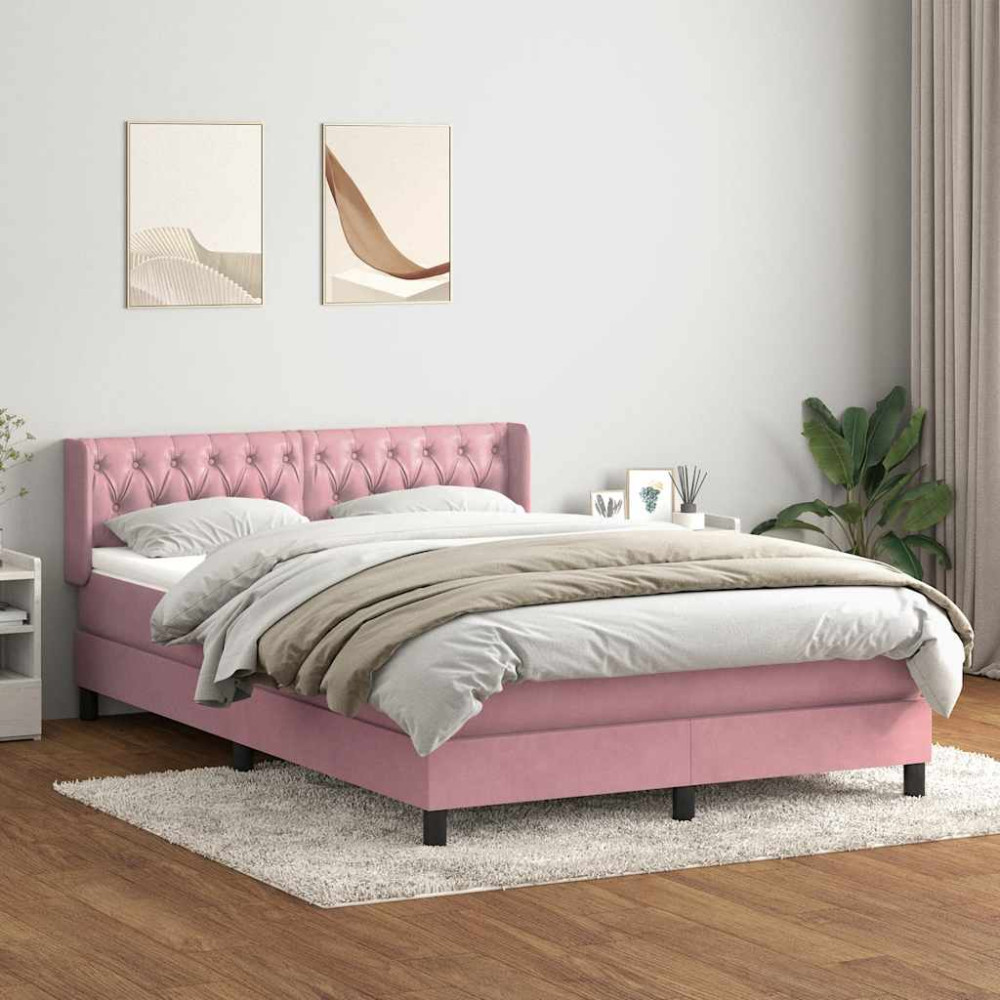 Produktbild för Ramsäng med madrass rosa 160x220 cm sammet