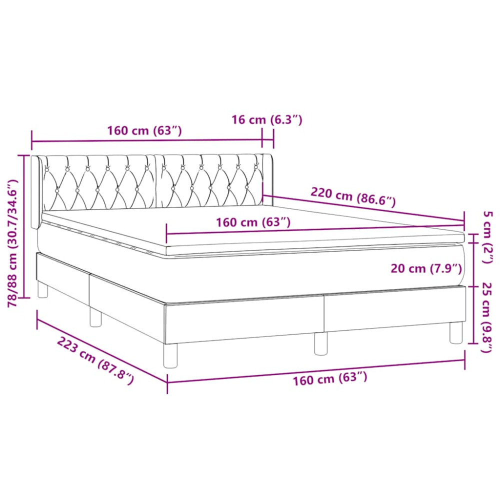Produktbild för Ramsäng med madrass rosa 160x220 cm sammet