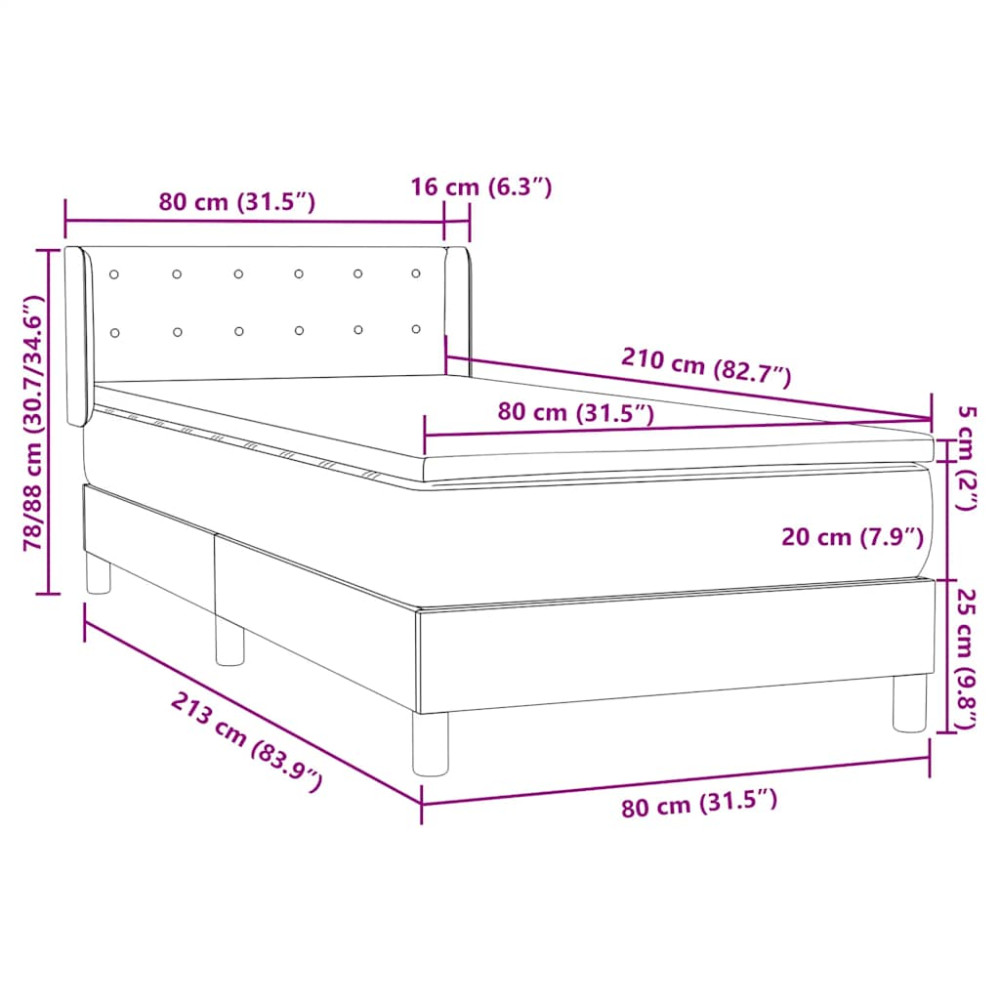 Produktbild för Ramsäng med madrass ljusgrå 80x210 cm sammet