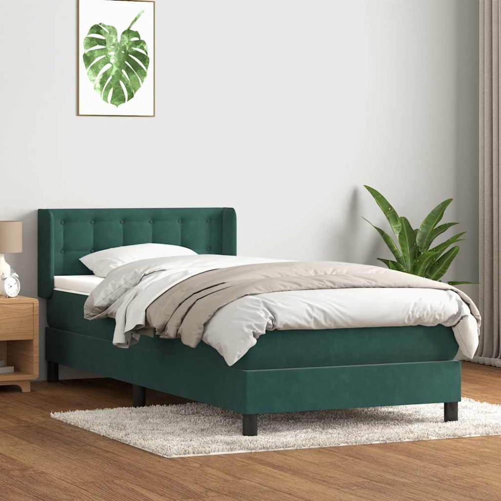 Produktbild för Ramsäng med madrass mörkgrön 80x220 cm sammet