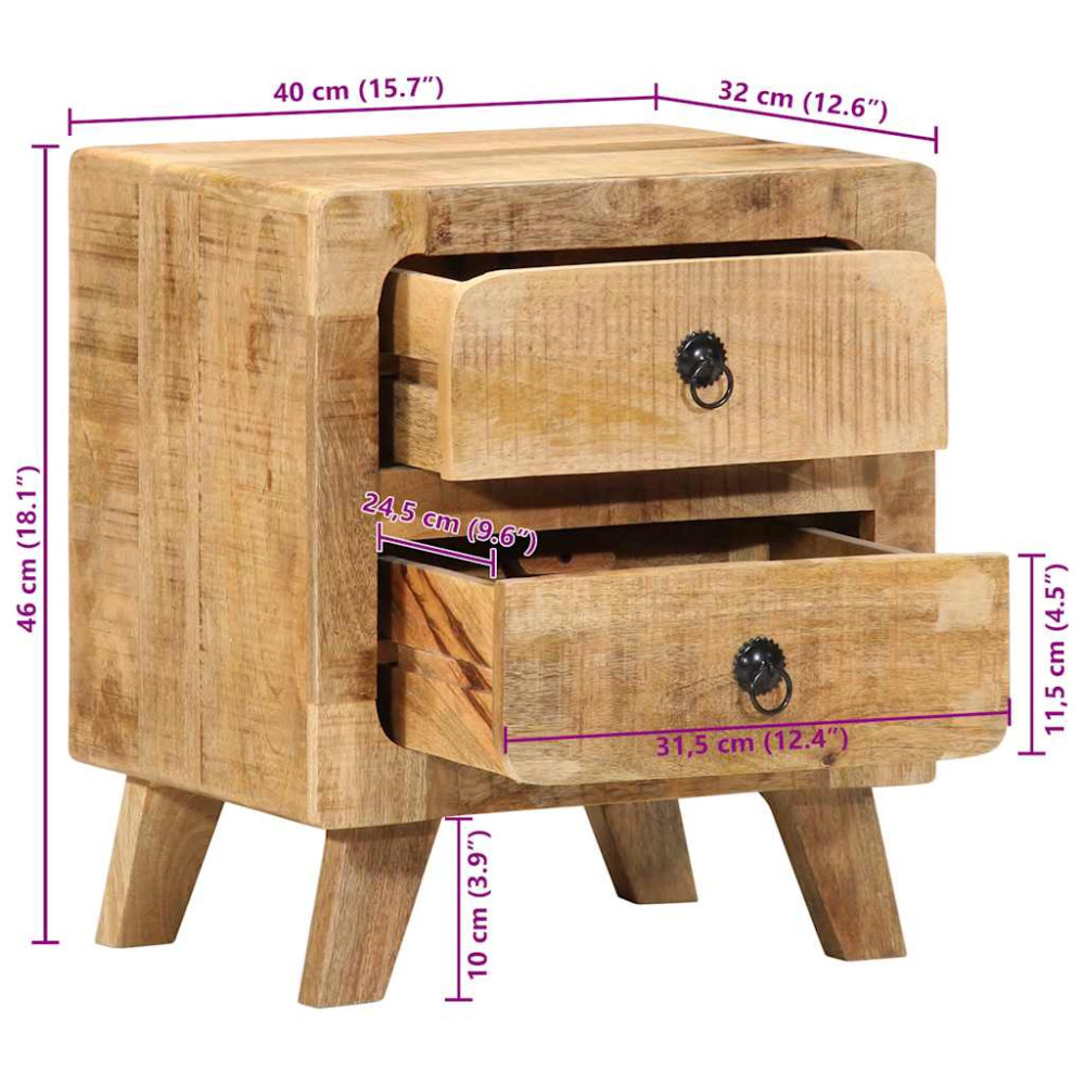 Produktbild för Sängbord 2 st 40x32x46 cm massivt trä grov mango