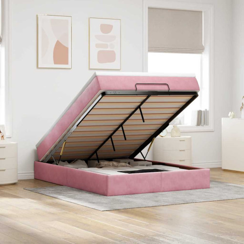 vidaXL Ottoman sängram med madrass rosa 140x200 cm sammet
