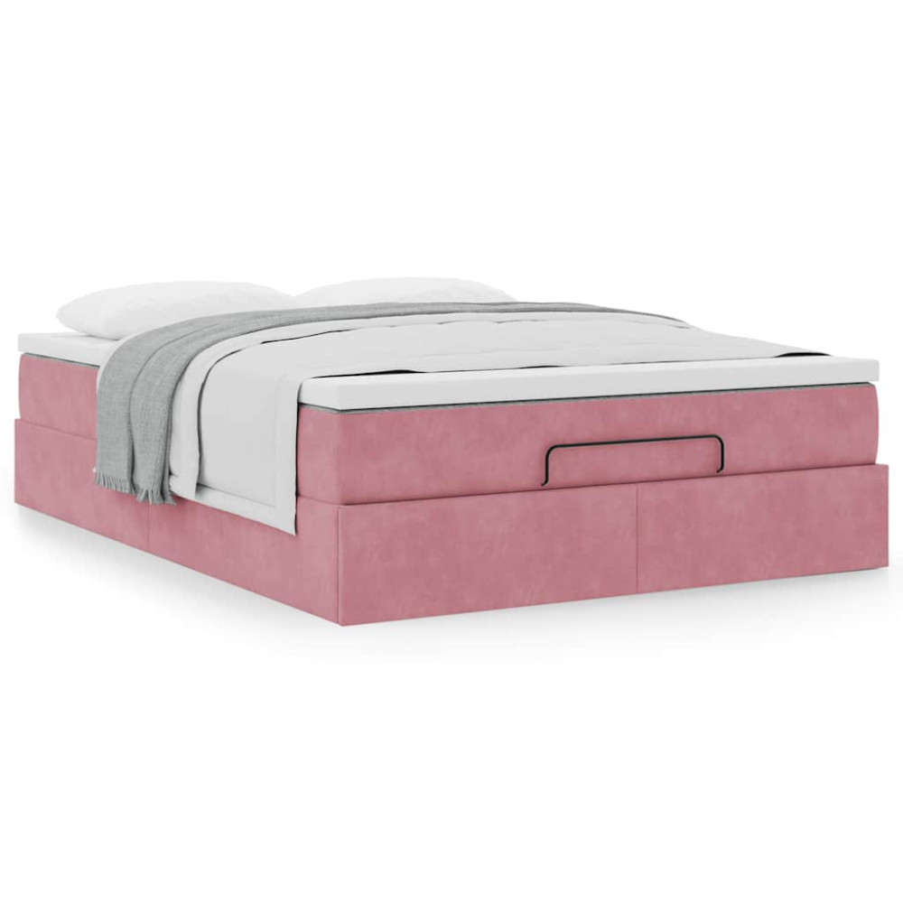 Produktbild för Ottoman sängram med madrass rosa 140x200 cm sammet