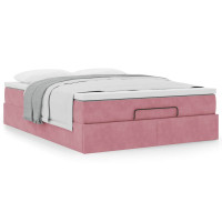 Produktbild för Ottoman sängram med madrass rosa 140x200 cm sammet
