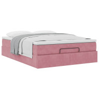 Produktbild för Ottoman sängram med madrass rosa 140x200 cm sammet