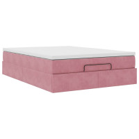 Produktbild för Ottoman sängram med madrass rosa 140x200 cm sammet