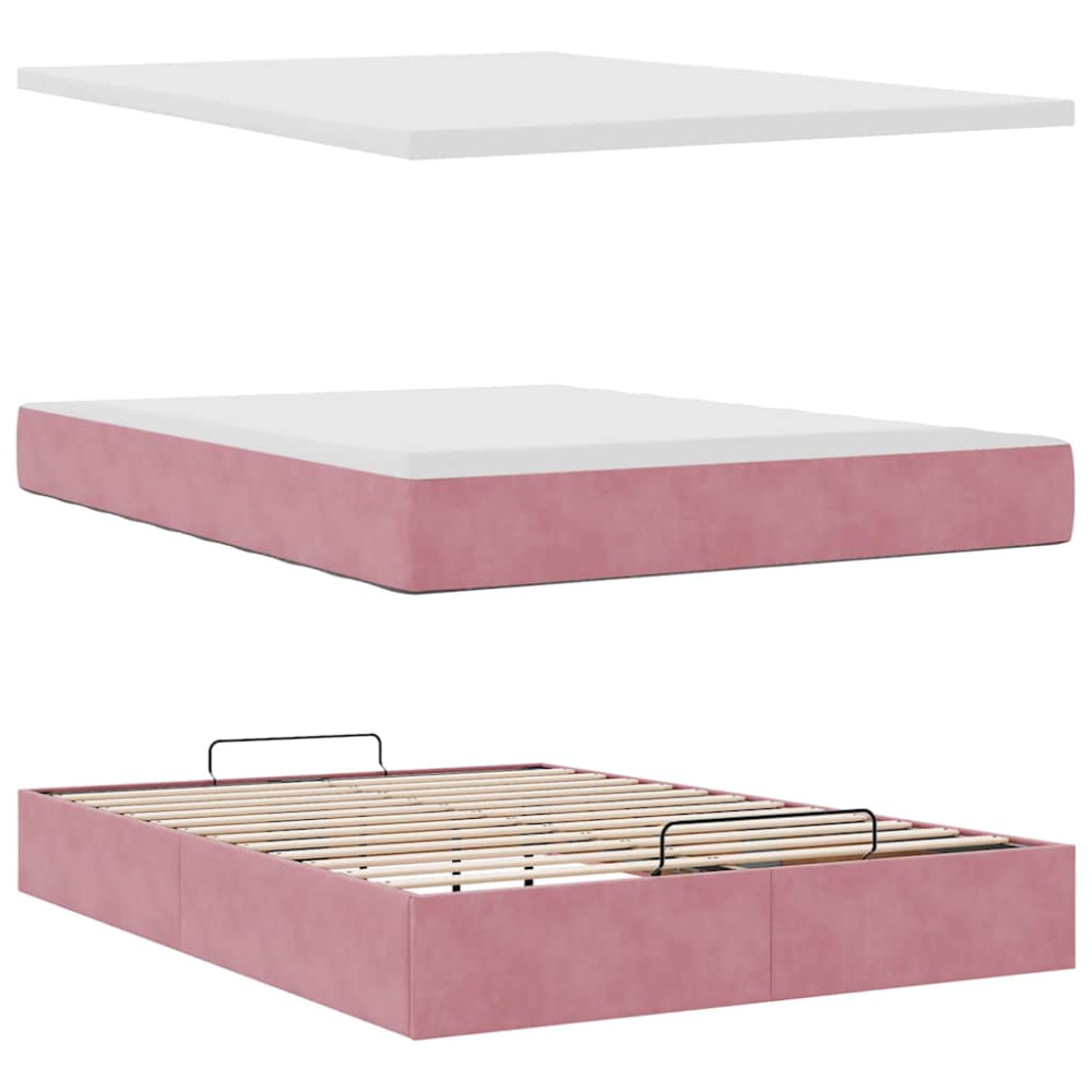 Produktbild för Ottoman sängram med madrass rosa 140x200 cm sammet