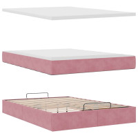 Produktbild för Ottoman sängram med madrass rosa 140x200 cm sammet