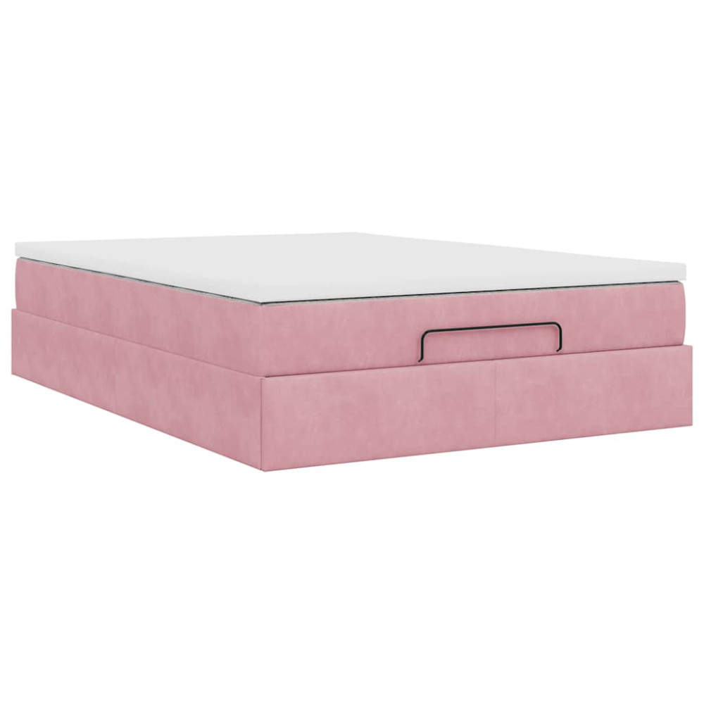 Produktbild för Ottoman sängram med madrass rosa 140x200 cm sammet