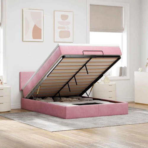 vidaXL Ottoman sängram med madrass rosa 140x200 cm sammet