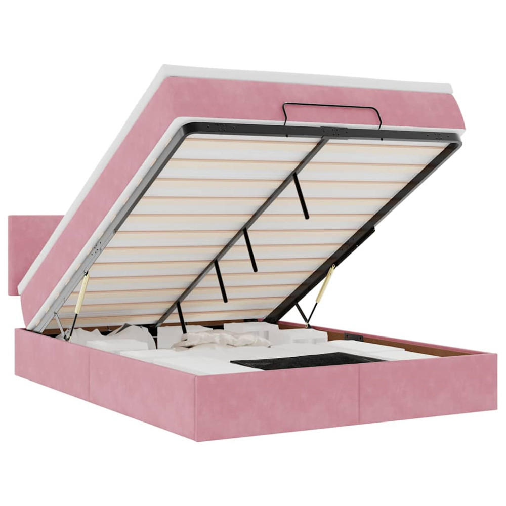 Produktbild för Ottoman sängram med madrass rosa 140x200 cm sammet