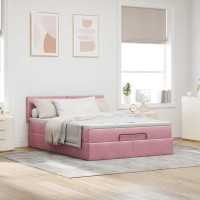 Produktbild för Ottoman sängram med madrass rosa 140x200 cm sammet