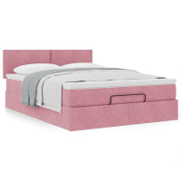 Produktbild för Ottoman sängram med madrass rosa 140x200 cm sammet