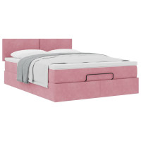 Produktbild för Ottoman sängram med madrass rosa 140x200 cm sammet