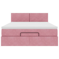 Produktbild för Ottoman sängram med madrass rosa 140x200 cm sammet