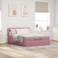 Produktbild för Ottoman sängram med madrass rosa 140x200 cm sammet