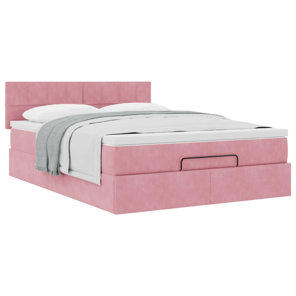 Produktbild för Ottoman sängram med madrass rosa 140x200 cm sammet