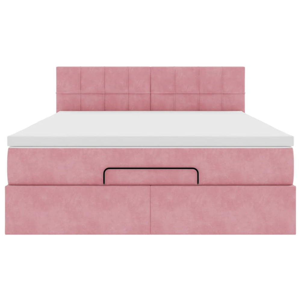 Produktbild för Ottoman sängram med madrass rosa 140x200 cm sammet