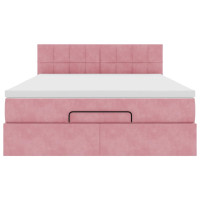Produktbild för Ottoman sängram med madrass rosa 140x200 cm sammet
