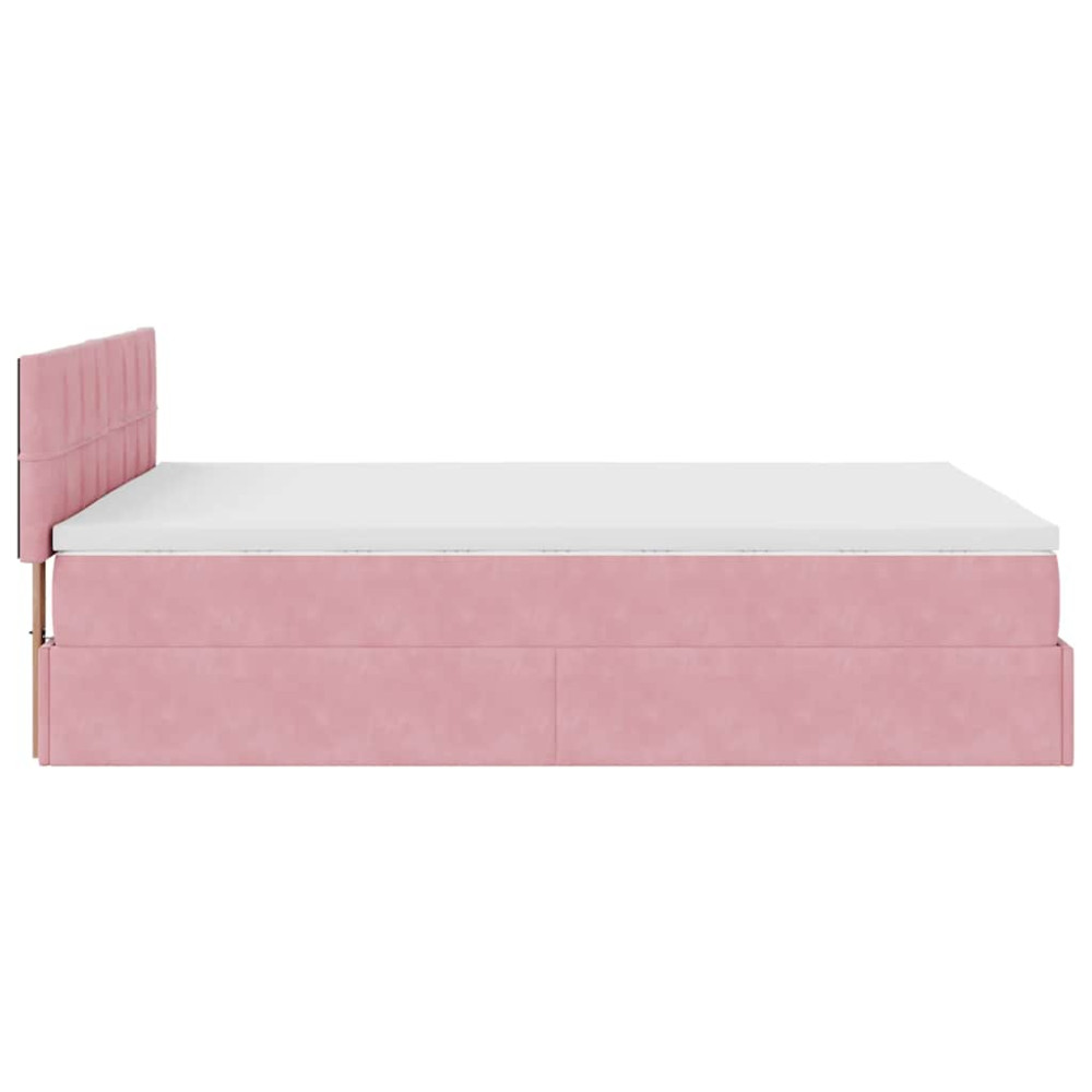 Produktbild för Ottoman sängram med madrass rosa 140x200 cm sammet
