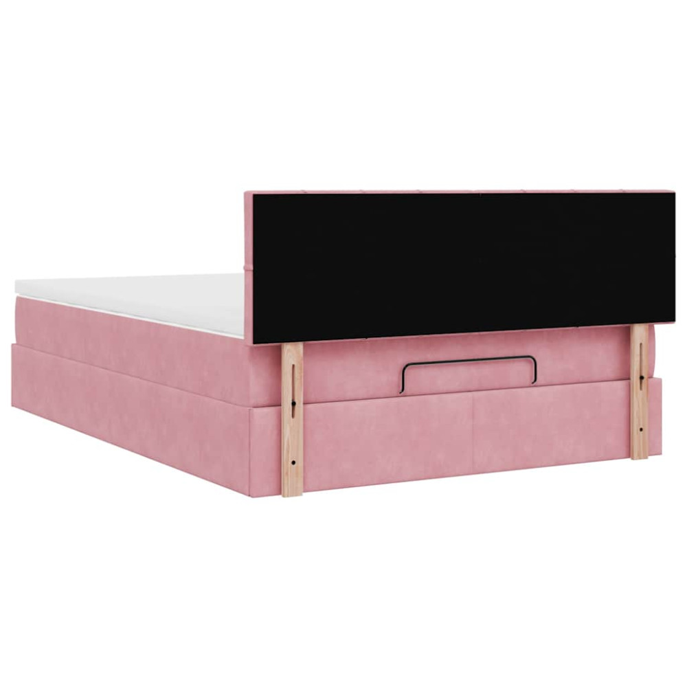 Produktbild för Ottoman sängram med madrass rosa 140x200 cm sammet
