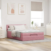 Produktbild för Ottoman sängram med madrass rosa 140x200 cm sammet