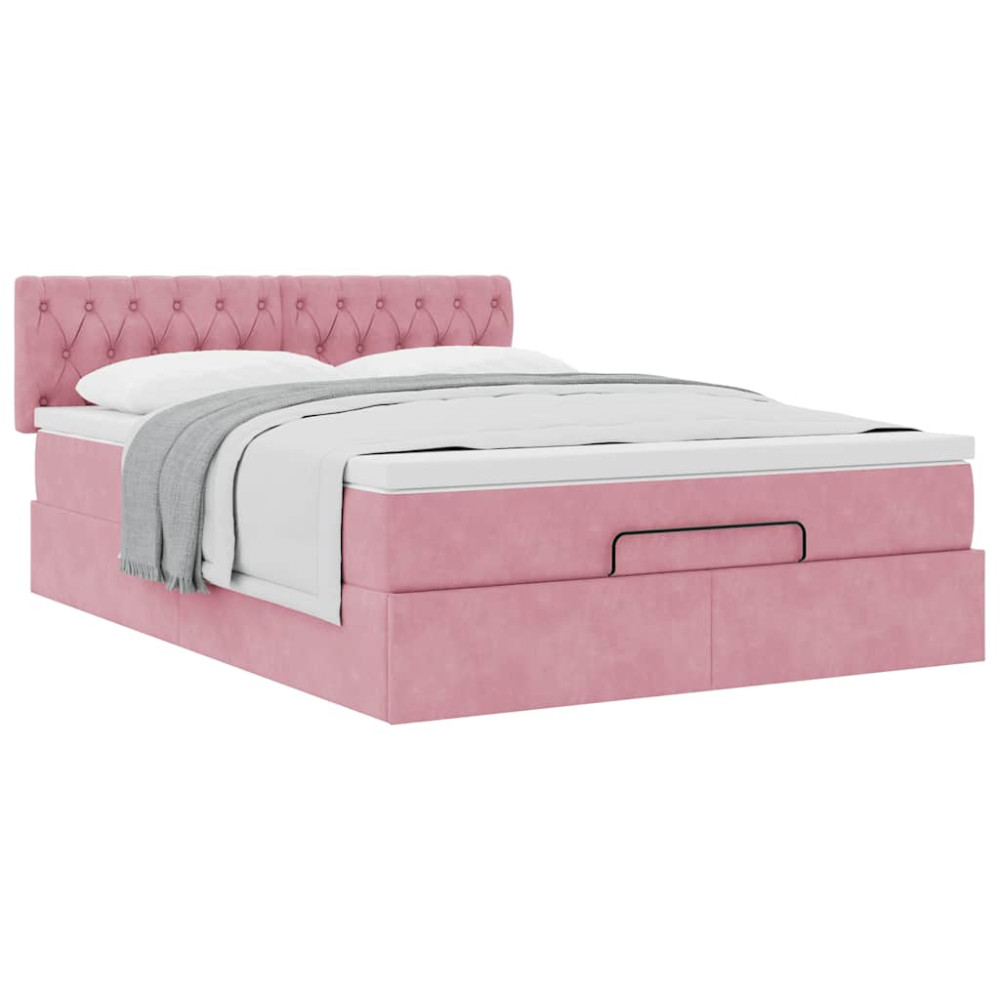 Produktbild för Ottoman sängram med madrass rosa 140x200 cm sammet