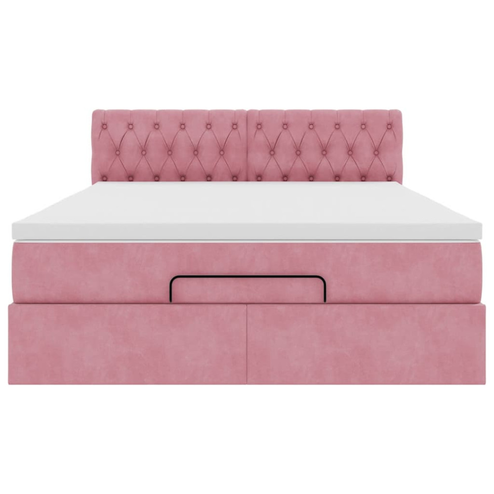 Produktbild för Ottoman sängram med madrass rosa 140x200 cm sammet