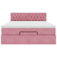 Produktbild för Ottoman sängram med madrass rosa 140x200 cm sammet