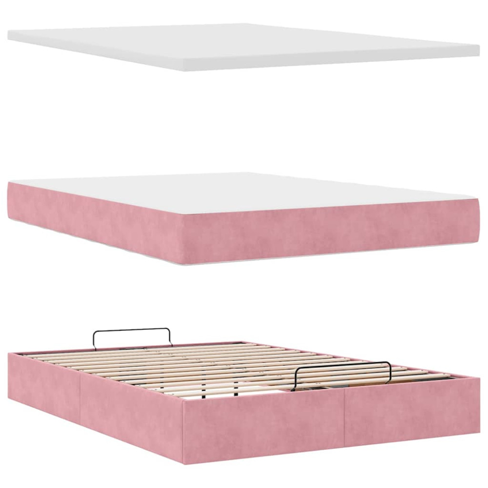 Produktbild för Ottoman sängram med madrass rosa 140x200 cm sammet