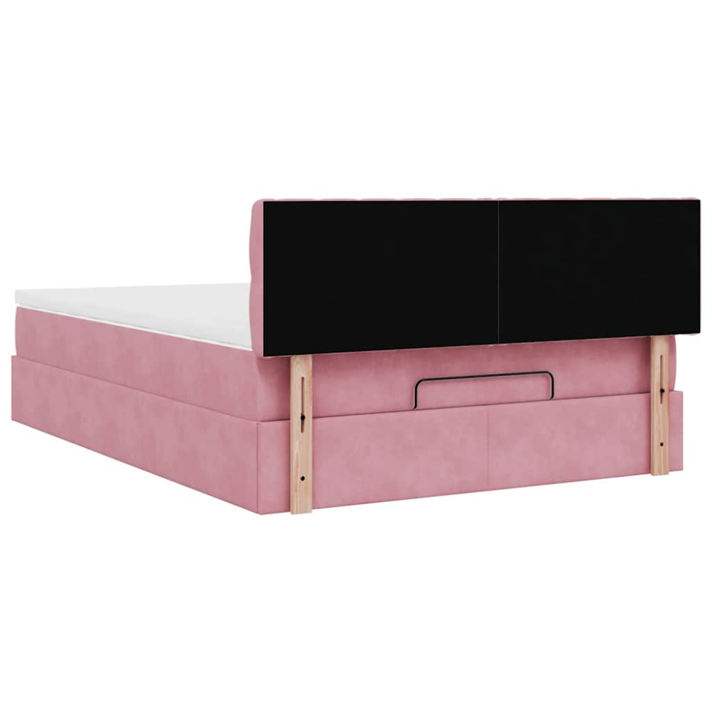 Produktbild för Ottoman sängram med madrass rosa 140x200 cm sammet