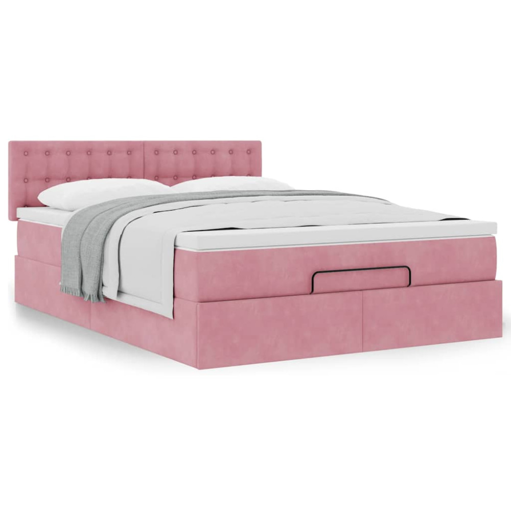 Produktbild för Ottoman sängram med madrass rosa 140x200 cm sammet