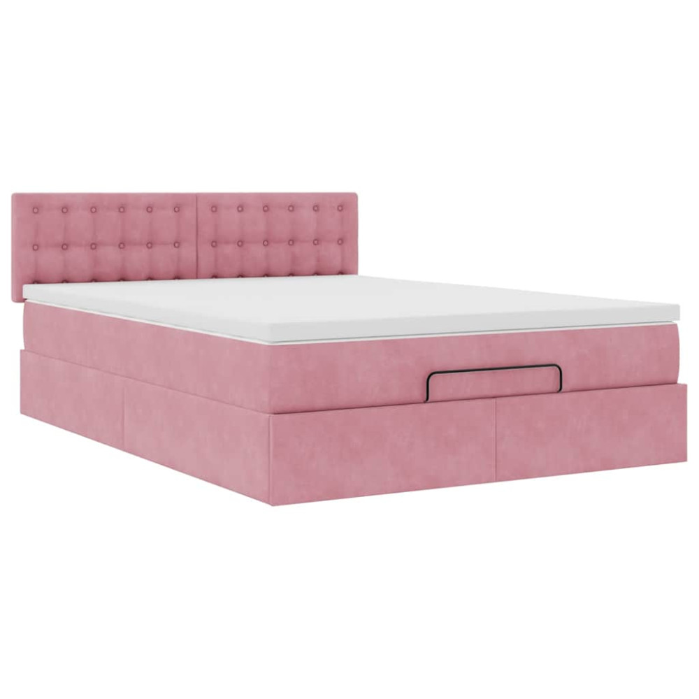 Produktbild för Ottoman sängram med madrass rosa 140x200 cm sammet