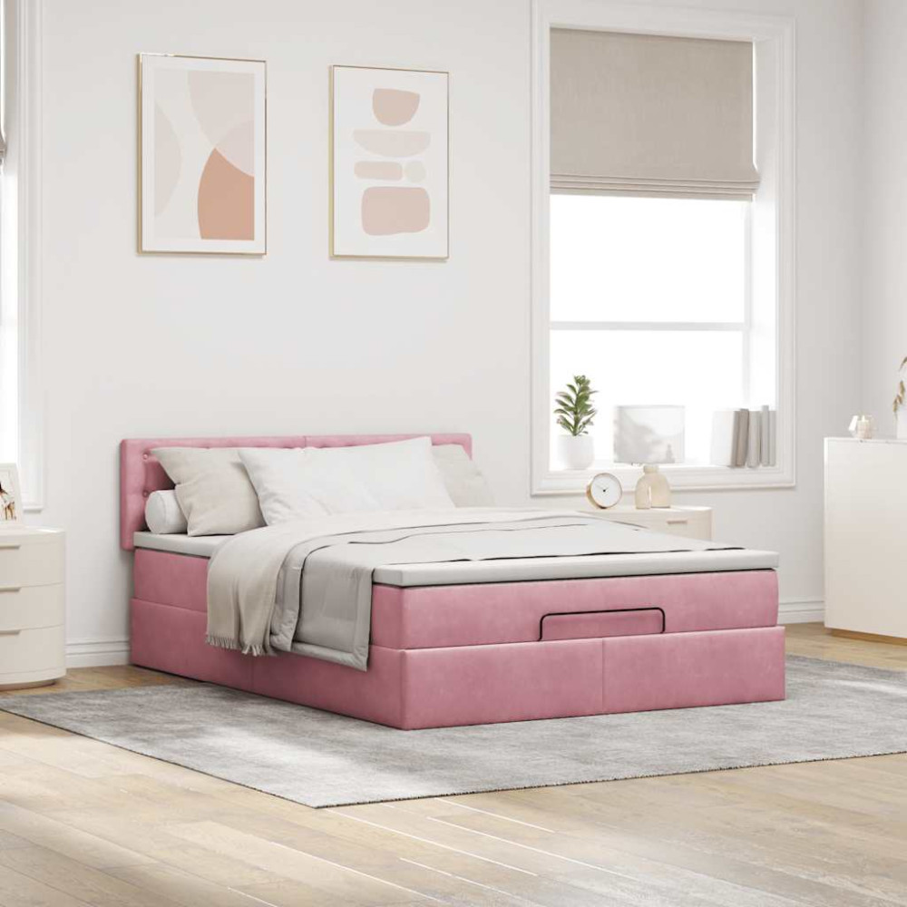 Produktbild för Ottoman sängram med madrass rosa 140x200 cm sammet
