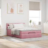 Produktbild för Ottoman sängram med madrass rosa 140x200 cm sammet