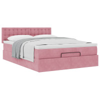 Produktbild för Ottoman sängram med madrass rosa 140x200 cm sammet
