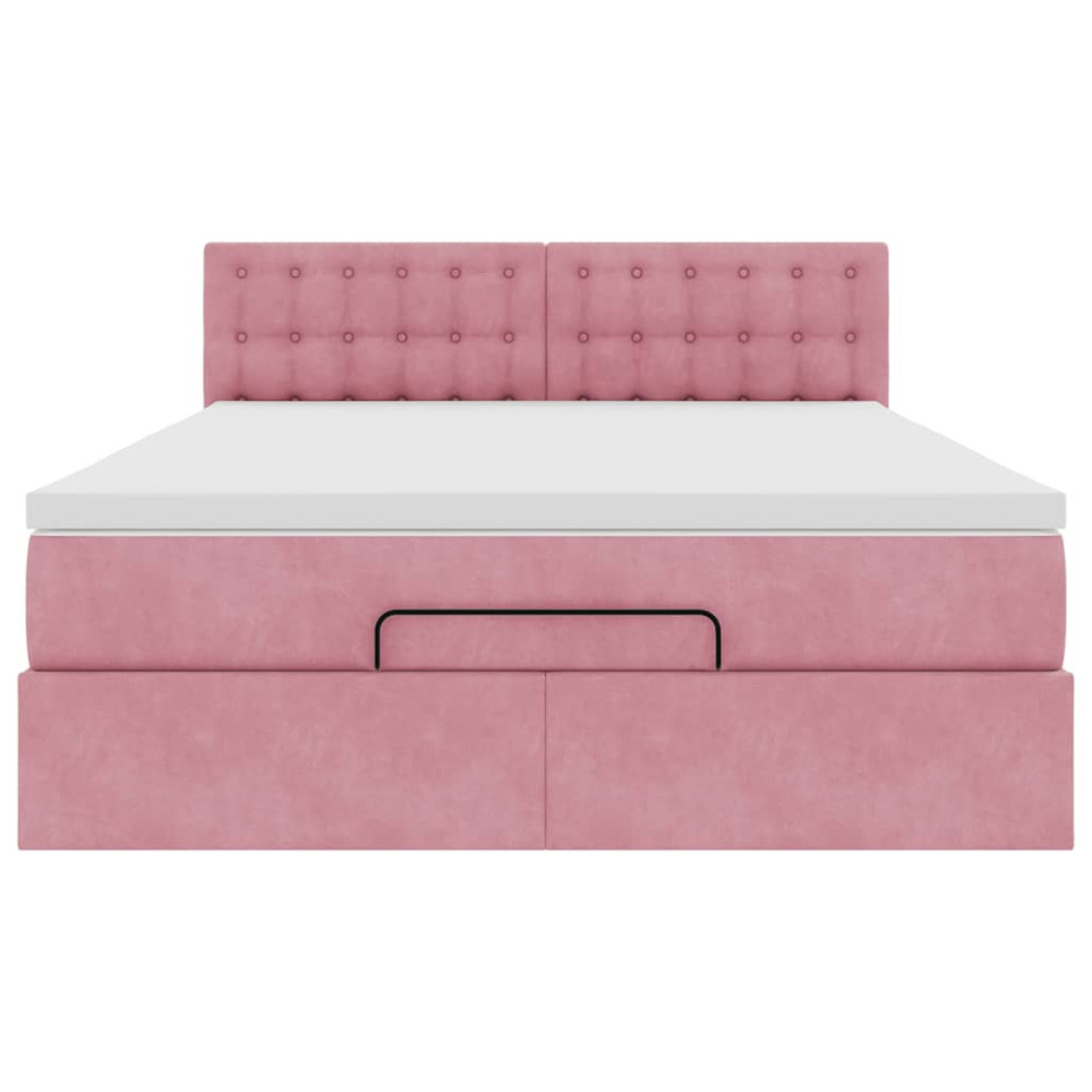 Produktbild för Ottoman sängram med madrass rosa 140x200 cm sammet