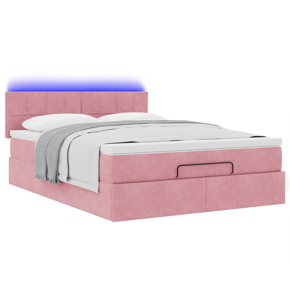 Produktbild för Ottoman sängram med madrass rosa 140x200 cm sammet
