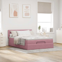 Produktbild för Ottoman sängram med madrass rosa 140x200 cm sammet