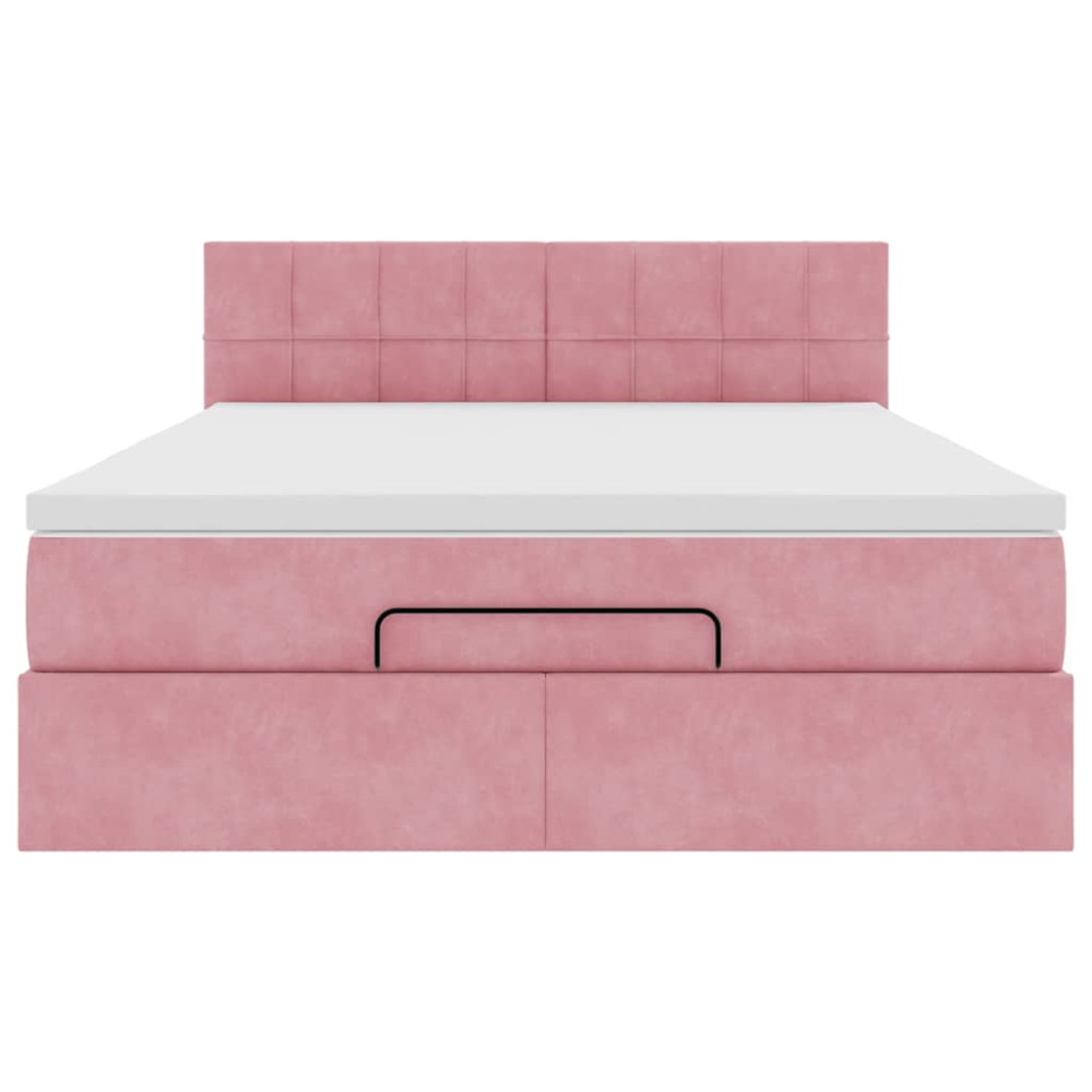 Produktbild för Ottoman sängram med madrass rosa 140x200 cm sammet