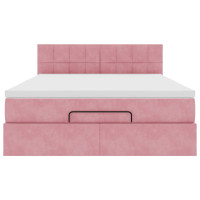 Produktbild för Ottoman sängram med madrass rosa 140x200 cm sammet