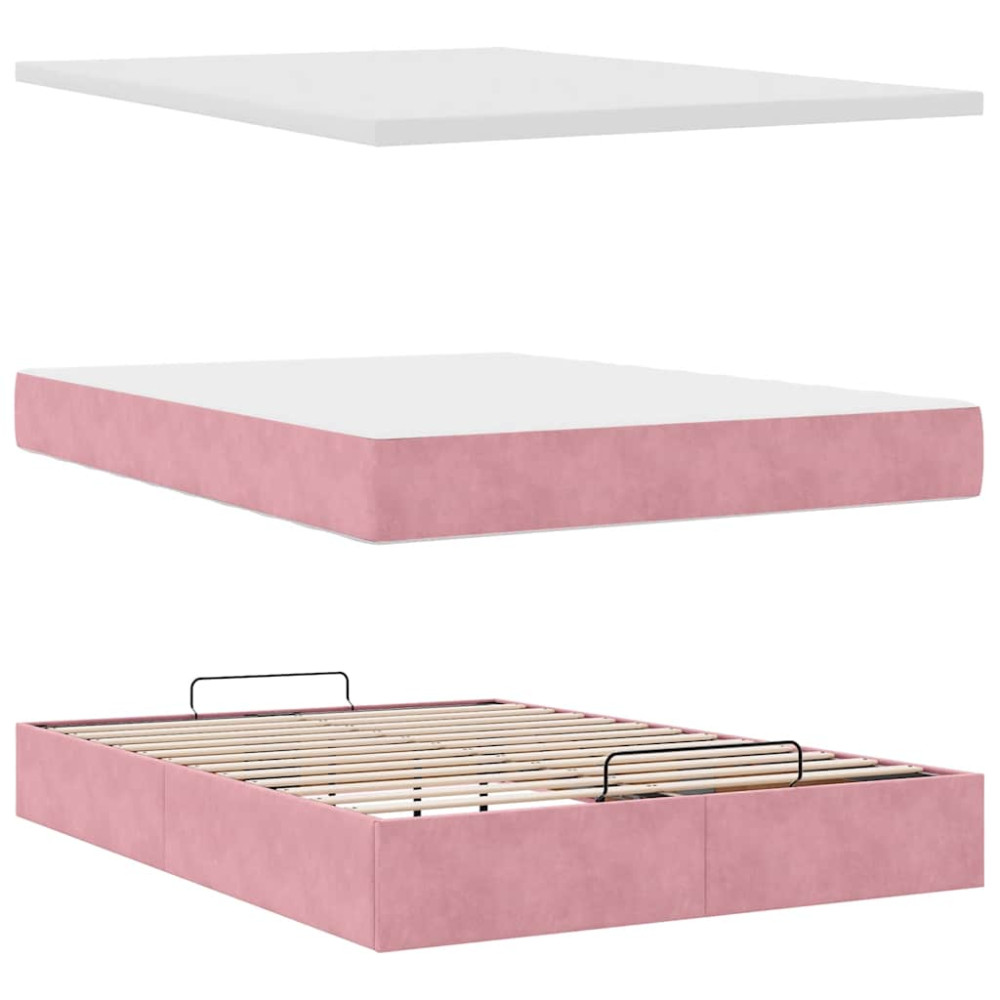 Produktbild för Ottoman sängram med madrass rosa 140x200 cm sammet