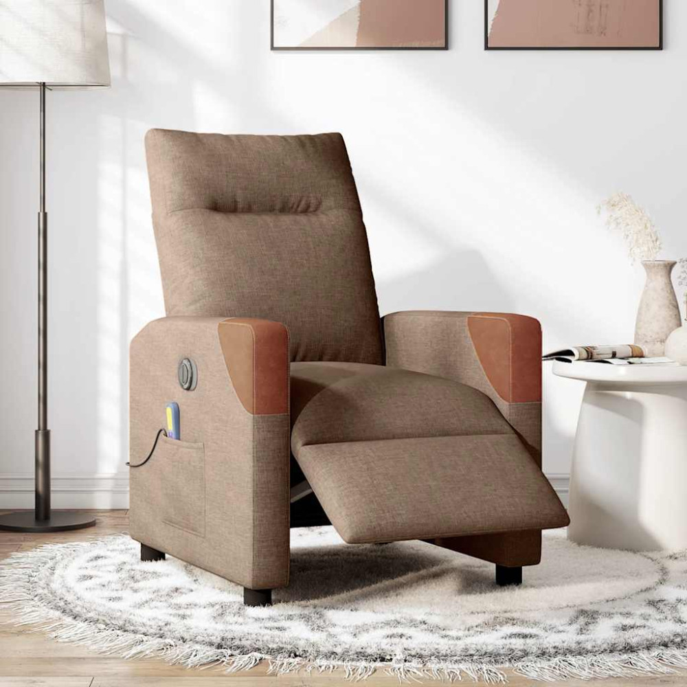 Produktbild för Elektrisk massagefåtölj brun tyg
