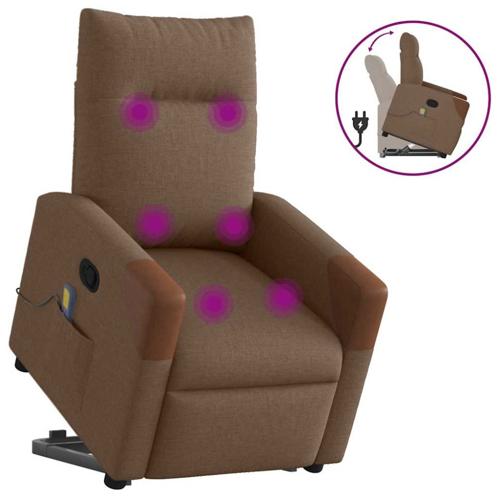 Produktbild för Massagefåtölj med uppresningshjälp brun tyg